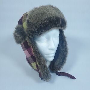 D&Y David & Young Trapper Hat Womens Faux Fur Accents Ear Flaps